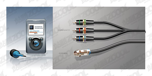 音乐播放器与音响线矢量素材