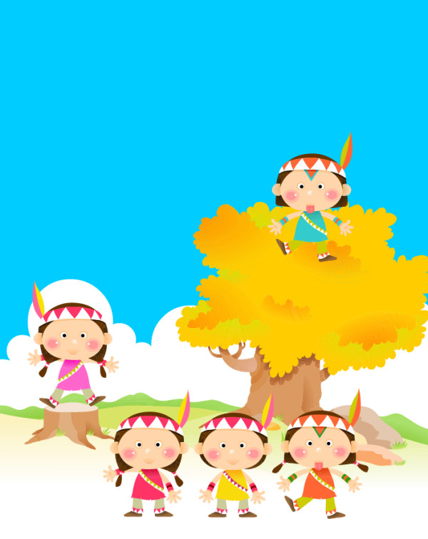 印地安小孩矢量素材