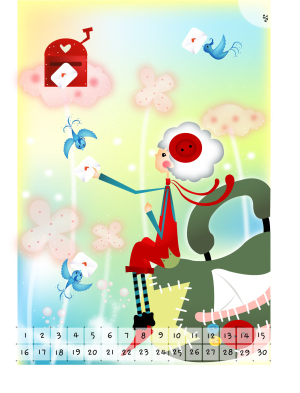 韩国纽扣女孩矢量插画-16