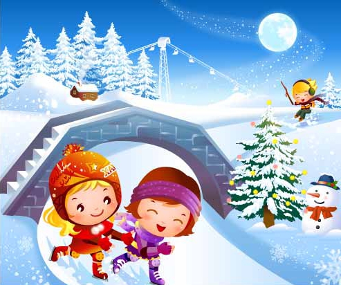 儿童滑冰运动矢量素材