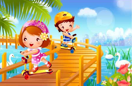 儿童滑板车运动矢量素材