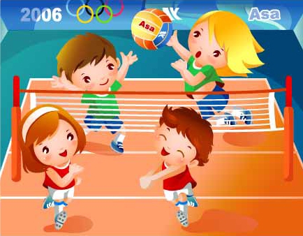 儿童排球运动矢量素材