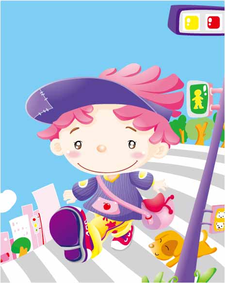 儿童过马路矢量素材