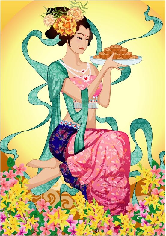 中秋嫦娥仙女矢量素材-9