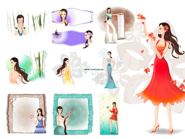 精典花边框 古典美女系列2（11P）