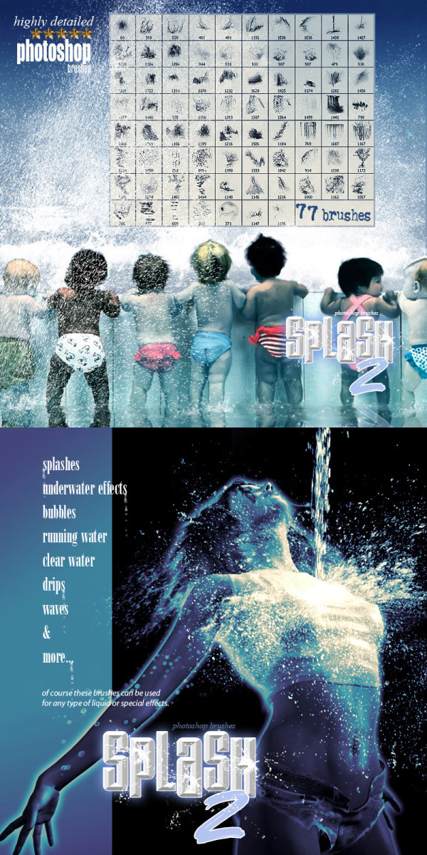 Rons 公司出品的高清晰潮水、飞溅的水系列PS笔刷