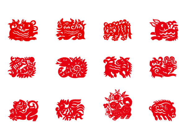 另一种版本的十二生肖剪纸矢量素材