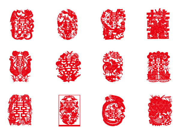 中国传统红色喜字矢量素材