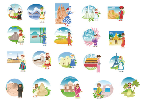 多国民族少女矢量素材