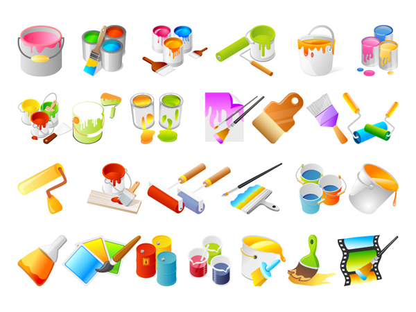 涂料以及刷墙工具矢量素材