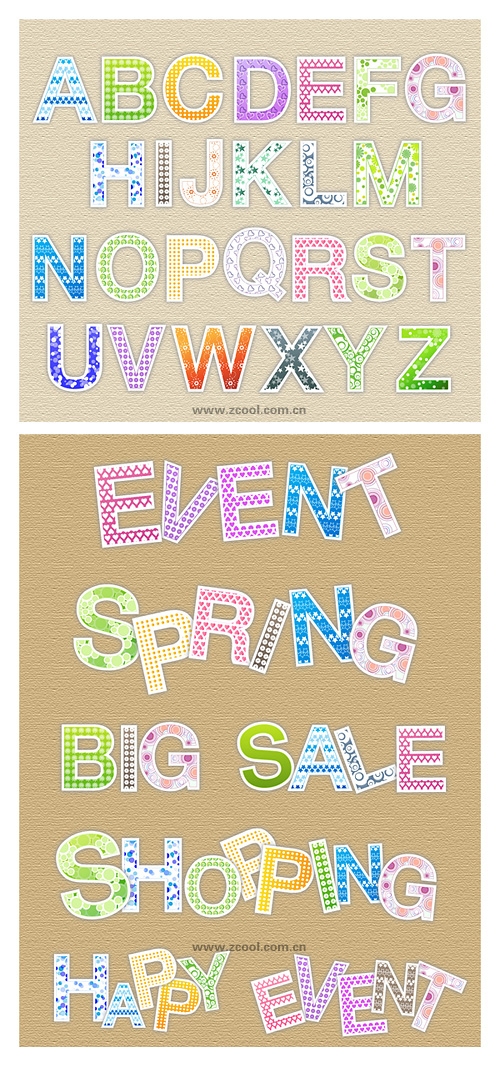 可爱的花纹英文字母矢量素材