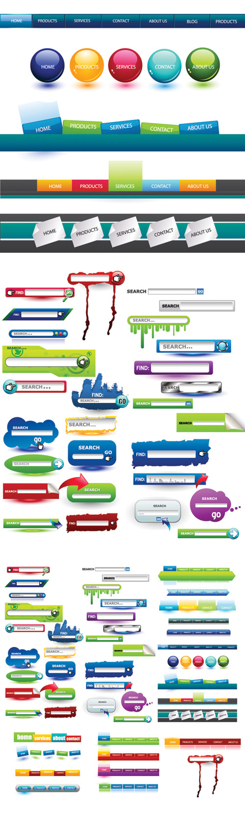网页导航条按钮搜索框矢量素材