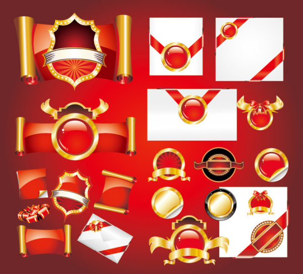 欧式丝带卷轴图标矢量素材