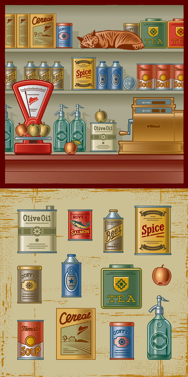 怀旧瓶罐矢量素材