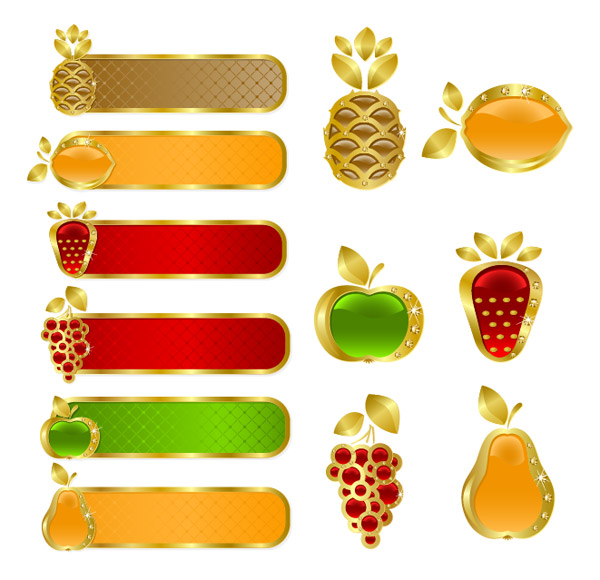 镶钻水果主题矢量素材
