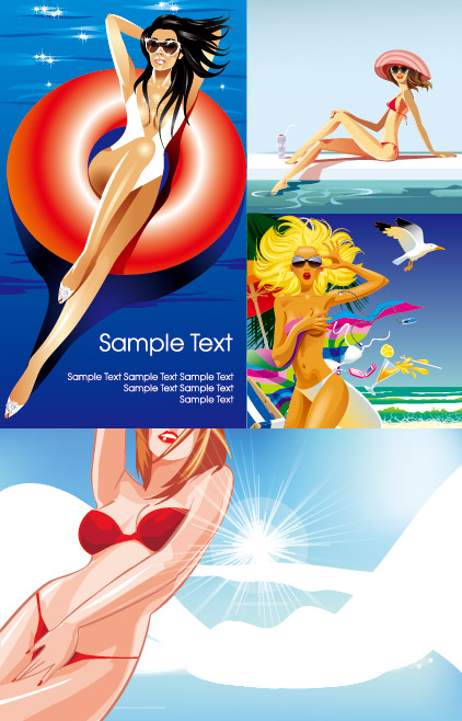 海边休闲度假女孩矢量素材