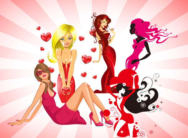 红色美女矢量素材