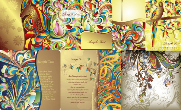 动物与潮流花纹矢量素材