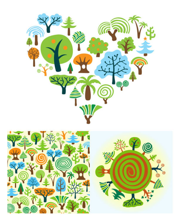 各式各样的卡通树木矢量素材