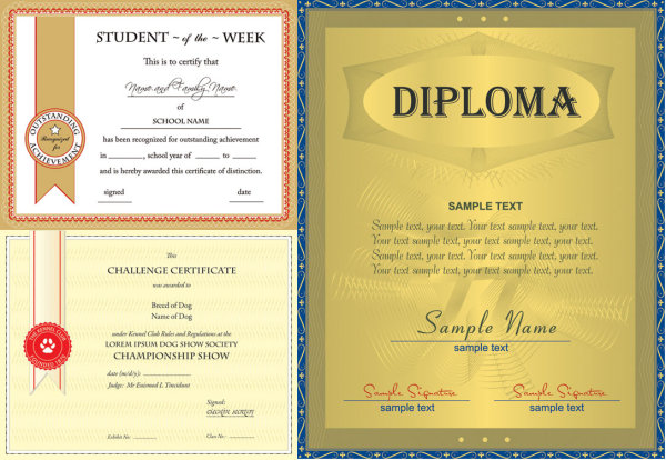  {三款荣誉证书设计}矢量素材