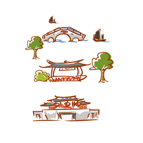 手绘卡通园林元素  原创 