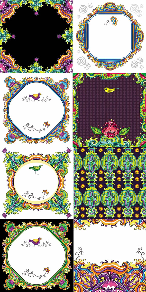 彩色装饰花纹&mdash;&mdash;矢量素材