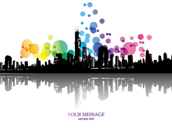 潮流元素与城市剪影02&mdash;&mdash;矢量素材