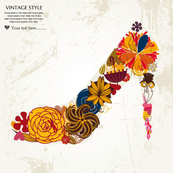 时尚花纹高跟鞋纹样05——矢量素材