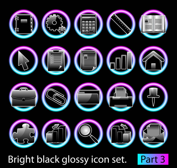 Black shiny icon set 03 - vector material