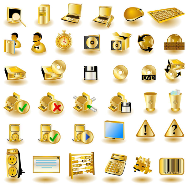 The golden common computer icon 01 - vector material