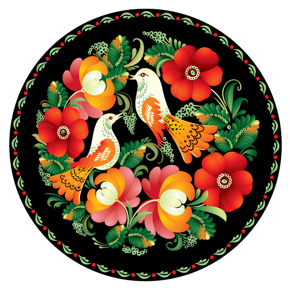 Colorful folk art painting 02 - vector material