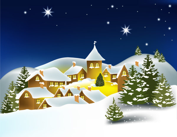 The Cartoon Christmas house background 02 - vector material