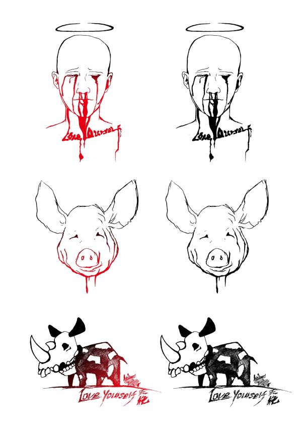 Hand-painted artwork terror line vector material