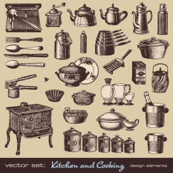Retro tableware 01 - vector material