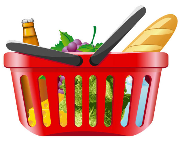 Fruits and vegetables and shopping baskets 01 - vector material