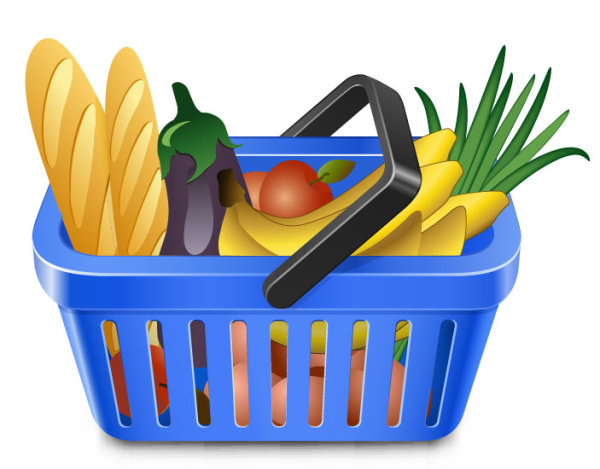 Fruits and vegetables and shopping baskets 05 - vector material