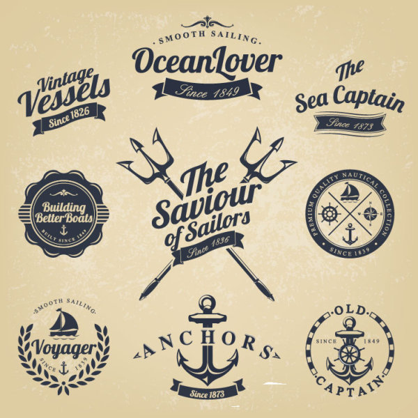 Classic sailing stickers 03 - vector material