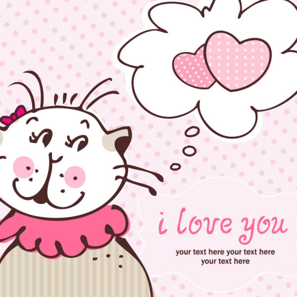 Cartoon cat card 06 - vector material