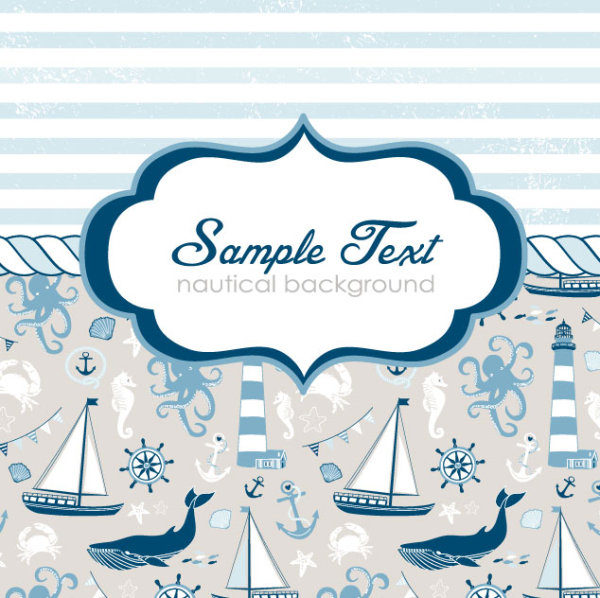 Hand-painted nautical card 01 - vector material