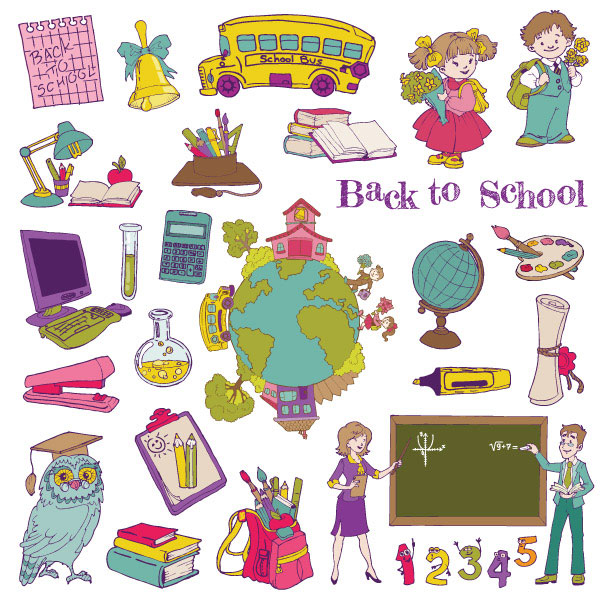 Graphic cartoon school theme vector material -1