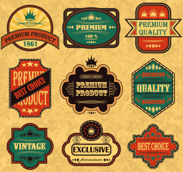 Retro label stickers 03 - vector material
