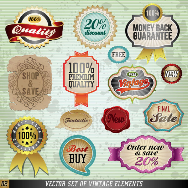 Classics label stickers 02 - vector material