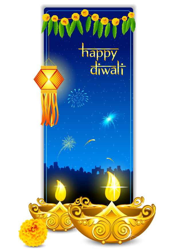 Beautifully Diwali card 07 - vector material
