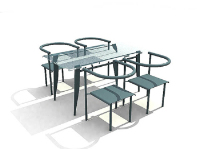 Blue glass 3D model of elegant dining tables and chairs