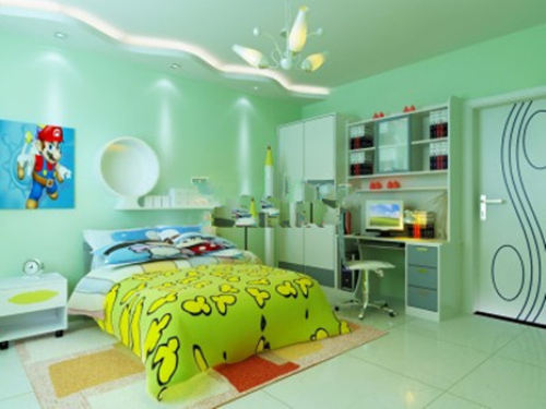 Bright green line children's bedroom