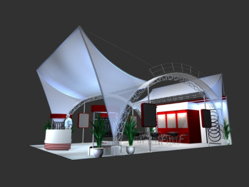 3d model red and white theme exhibition