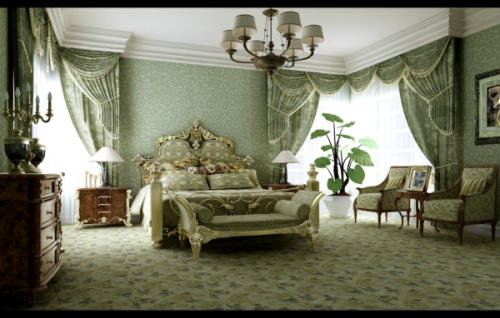 Green pastoral style bedroom 3d model