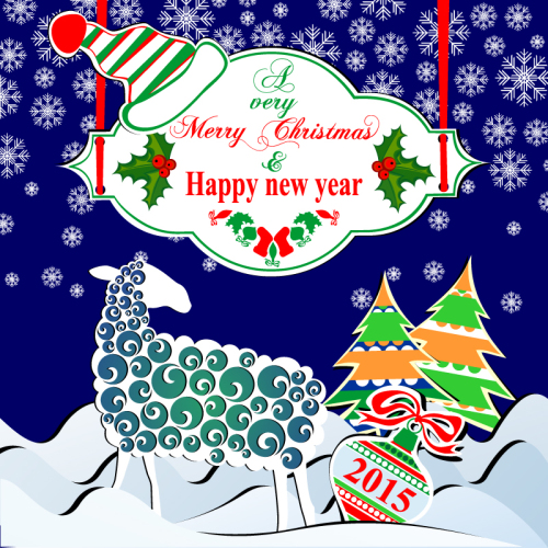 Sheep and Christmas New Year poster vector material