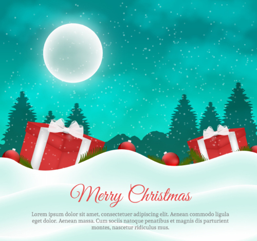 Fresh snowy Christmas gift posters vector material