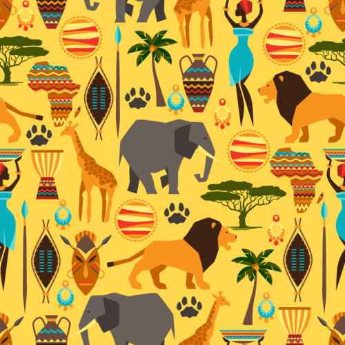 African style and animals seamless background vector material